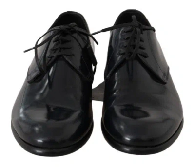 Dolce & Gabbana Blue Leather Polished Dress Derby Men's Shoes In Black