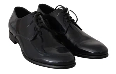 Dolce & Gabbana Blue Leather Polished Dress Derby Men's Shoes In Black