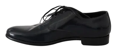 Dolce & Gabbana Blue Leather Polished Dress Derby Men's Shoes In Black