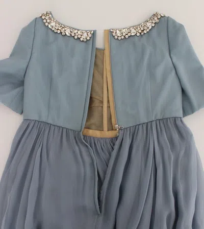 Dolce & Gabbana Blue Silk Crystal Sheath Gown Ball Dress