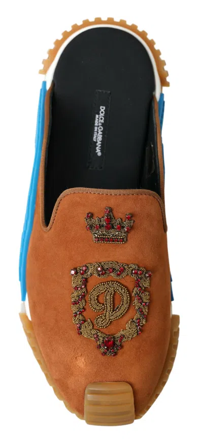 Dolce & Gabbana Brown Suede Crown Logo Ns1 Slides Men's Sandals In Brown