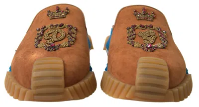 Dolce & Gabbana Brown Suede Crown Logo Ns1 Slides Men's Sandals In Brown