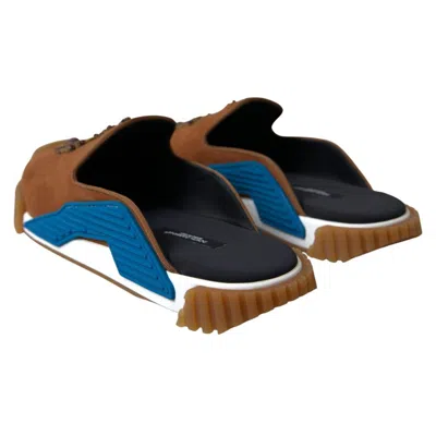 Dolce & Gabbana Brown Suede Crown Logo Ns1 Slides Men's Sandals In Brown
