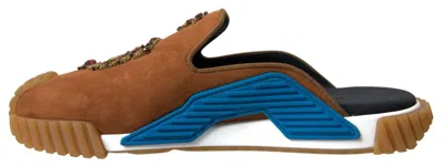 Dolce & Gabbana Brown Suede Crown Logo Ns1 Slides Men's Sandals In Brown