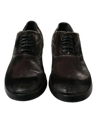 Dolce & Gabbana Brown Velvet Men Lace Up Oxford Dress Men's Shoes In Brown