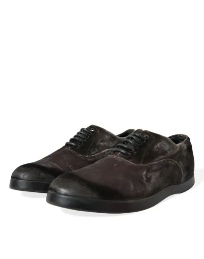 Dolce & Gabbana Brown Velvet Men Lace Up Oxford Dress Men's Shoes In Brown
