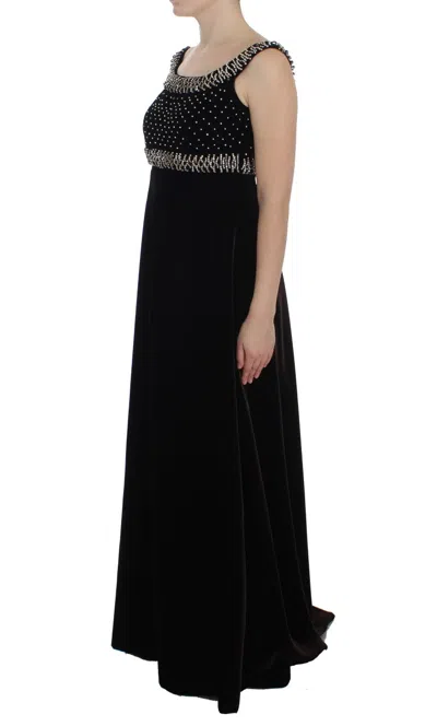 Dolce & Gabbana Brown Velvet Crystal Sheath Gown Dress In Black