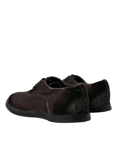 Dolce & Gabbana Brown Velvet Men Lace Up Oxford Dress Men's Shoes In Brown