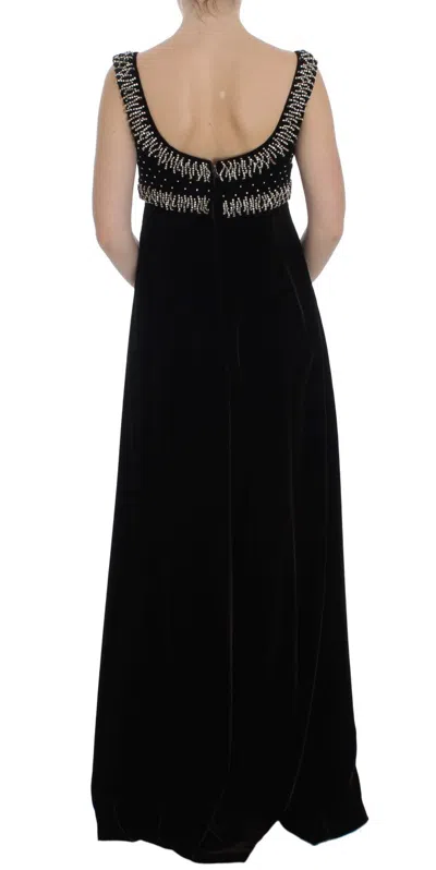 Dolce & Gabbana Brown Velvet Crystal Sheath Gown Dress In Black