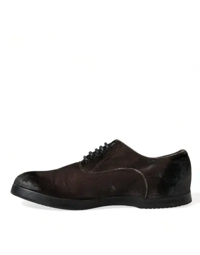 Dolce & Gabbana Brown Velvet Men Lace Up Oxford Dress Men's Shoes In Brown