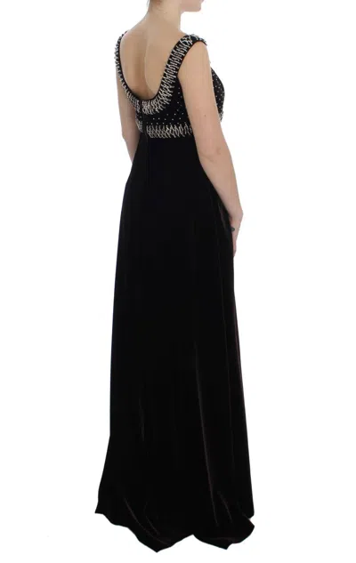 Dolce & Gabbana Brown Velvet Crystal Sheath Gown Dress In Black