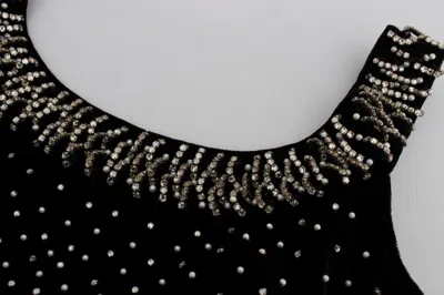 Dolce & Gabbana Brown Velvet Crystal Sheath Gown Dress In Black