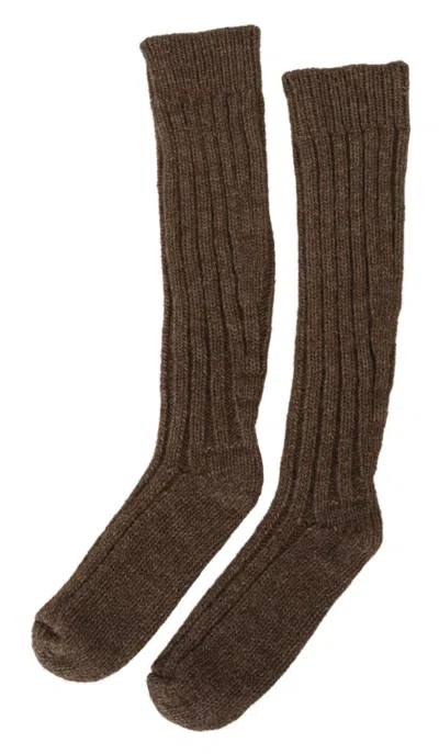Dolce & Gabbana Brown Wool Knit Calf Long Women Women's Socks In Brown