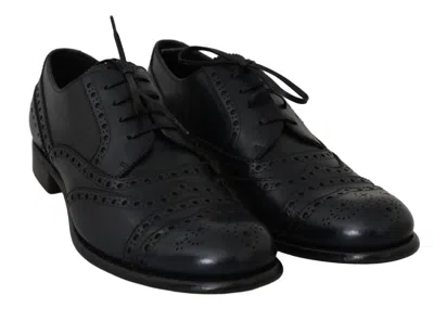 Dolce & Gabbana Dark Blue Leather Wingtip Oxford Dress Men's Shoes In Blue