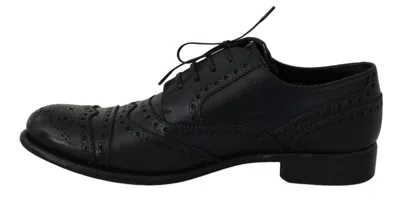 Dolce & Gabbana Dark Blue Leather Wingtip Oxford Dress Men's Shoes In Blue