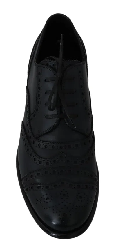 Dolce & Gabbana Dark Blue Leather Wingtip Oxford Dress Men's Shoes In Blue