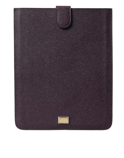 Dolce & Gabbana Dark Brown Leather Logo Plaque Cover Sleeve Tablet Women's Case In Brown
