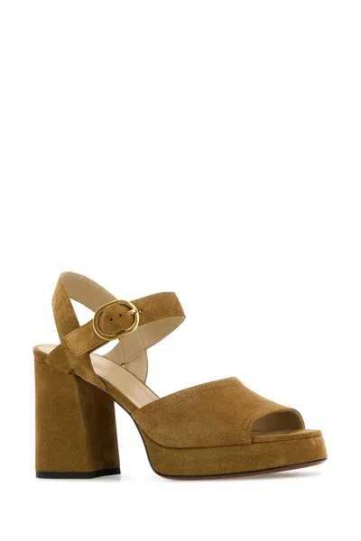 Valentino Fawcette Platform Crust Leather Sandals In Brown