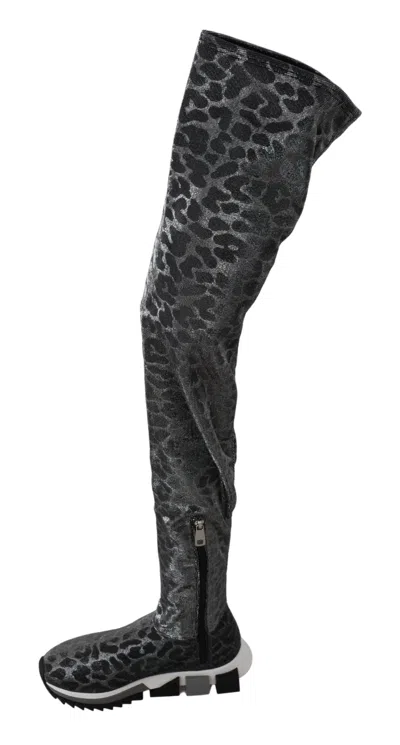 Dolce & Gabbana Gray Leopard High Top Sneakers Booties Shoes In Blue