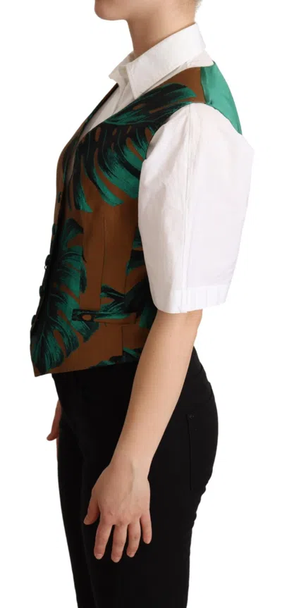 Dolce & Gabbana Elegant Green Leaf Print Waistcoat In Green