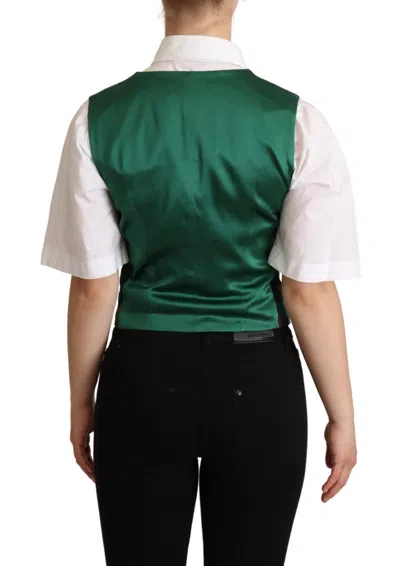 Dolce & Gabbana Elegant Green Leaf Print Waistcoat In Green