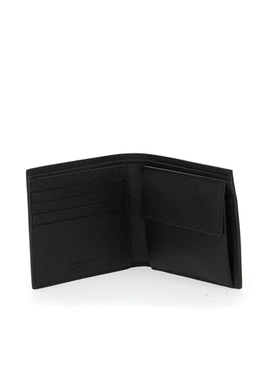 Saint Laurent Black Bi-fold Wallet With Logo Lettering On The Front In Leather Man In Black