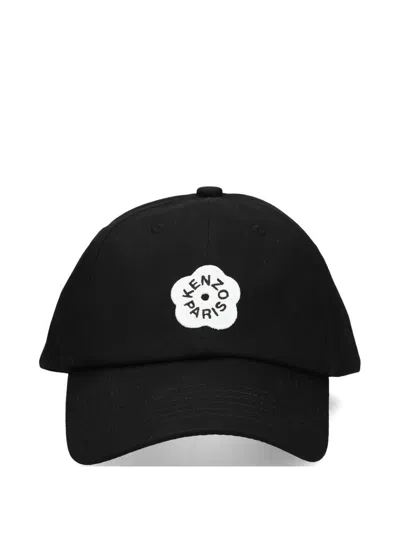 Kenzo Black Cap With Floral Logo In Black