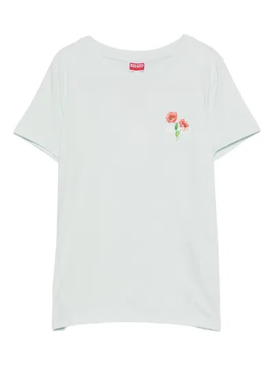 Kenzo Light Blue T-shirt With Floreal Print. In White