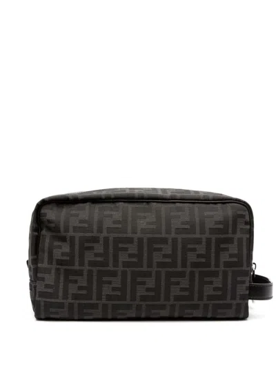 Fendi Men Embroidered Fabric Ff Beauty Case In Black