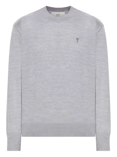 Ami Alexandre Mattiussi Ami Paris Ribbed Hem Sweater With Embroidered Logo In Gray