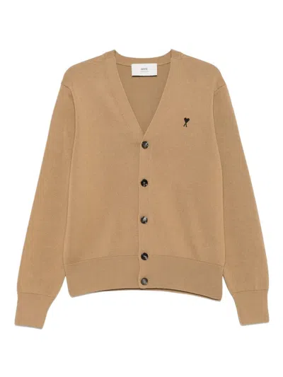Ami Alexandre Mattiussi Embroidered Button-fastening Cardigan In Neutral