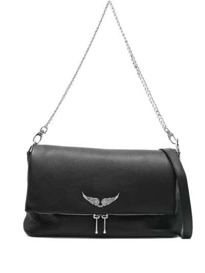 Zadig & Voltaire Wings-logo Chain-strap Shoulder Bag In Black