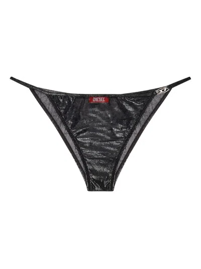 Diesel Metallic-effect String Briefs In Gray