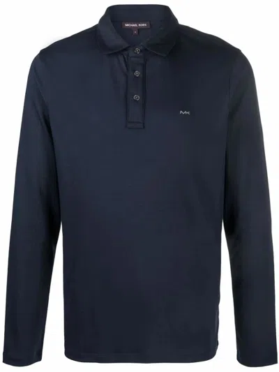 Michael Kors Long-sleeve Cotton Polo Shirt In Blue