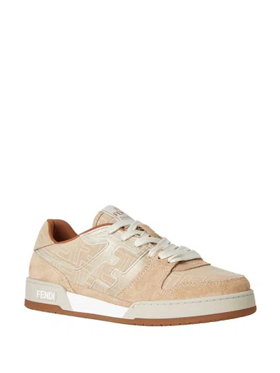 Fendi Ff-monogram Jacquard Suede-panels Sneakers In Neutral