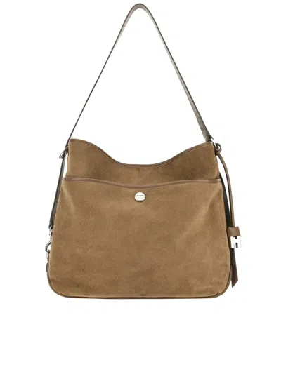Hogan Shoulder Bag Suede Front Pocket In Brown