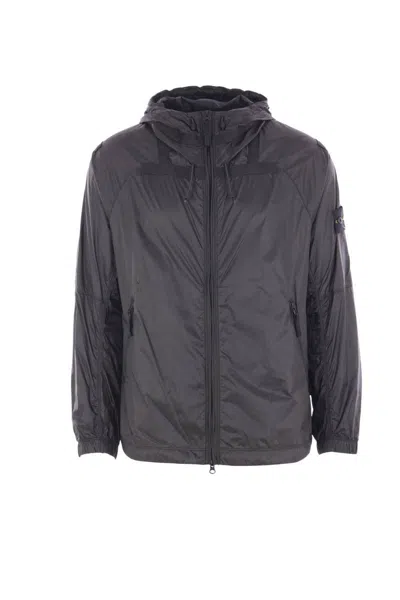Stone Island Grey Polyamide Sports Jackets In Blue