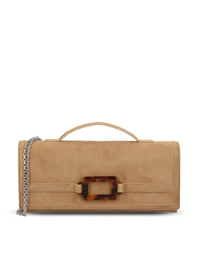 Roger Vivier Belle Vivier Clutch In Suede In Brown