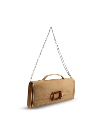 Roger Vivier Belle Vivier Clutch In Suede In Brown