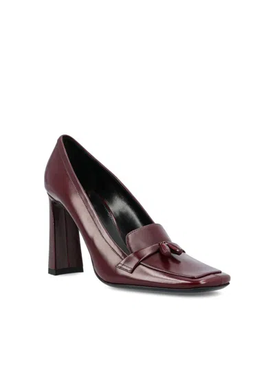 Saint Laurent Chloe 90 Leather Loafer Pumps In Red