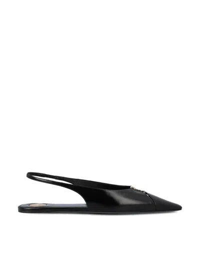 Saint Laurent Leather Slingback Ballet Flats With Pointed Toe In Black
