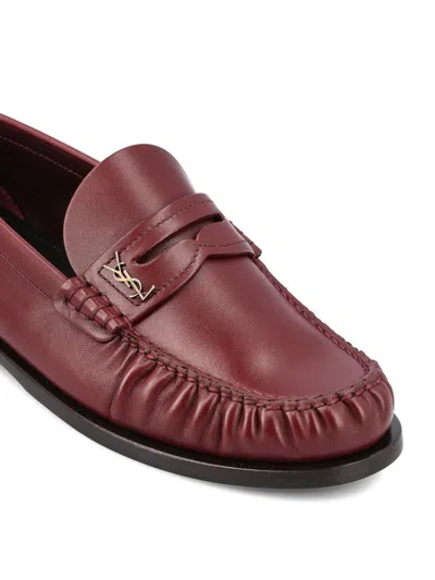 Saint Laurent Cassandre Smooth Leather Penny Loafers In Purple