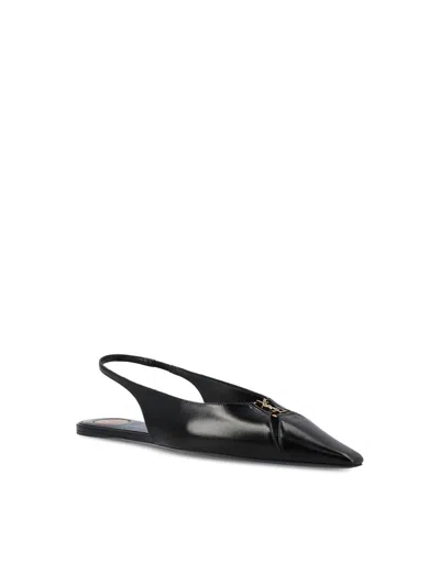 Saint Laurent Leather Slingback Ballet Flats With Pointed Toe In Black