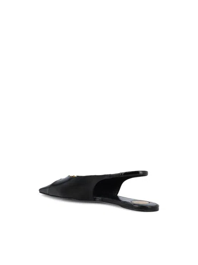 Saint Laurent Leather Slingback Ballet Flats With Pointed Toe In Black