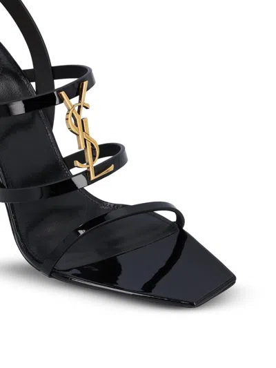 Saint Laurent Cassandra Ysl Medallion Leather Stiletto Sandals In Black