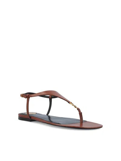 Saint Laurent Cassandra Logo-embellished Leather Slingback Sandals In Brown