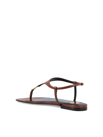 Saint Laurent Cassandra Logo-embellished Leather Slingback Sandals In Brown