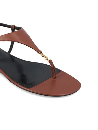 Saint Laurent Cassandra Logo-embellished Leather Slingback Sandals In Brown