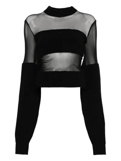 Jean Paul Gaultier Lambswool Ribbed Mesh Cut Out Sweater In Black