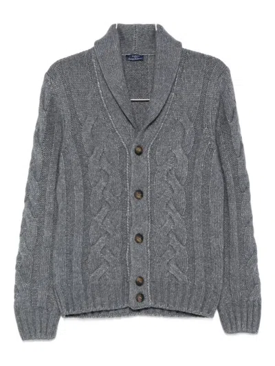 Barba Napoli Cable-knit Shawl-collar Cardigan In Gray